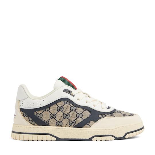Men's Gucci Re-Web sneaker in beige and blue GG canvas by GUCCI