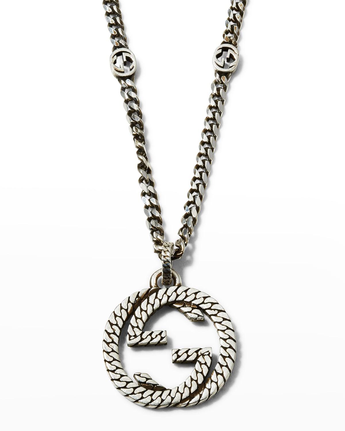 Men's Interlocking G Sterling Silver Pendant Chain Necklace by GUCCI