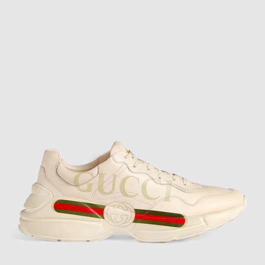 Men's Ivory Leather Rhyton Vintage Gucci Logo Sneaker by GUCCI