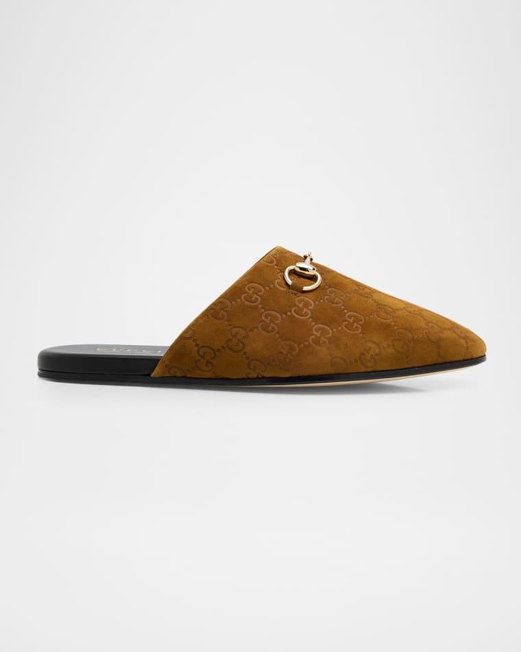 Men's Lucy GG Suede Horsebit Mules by GUCCI