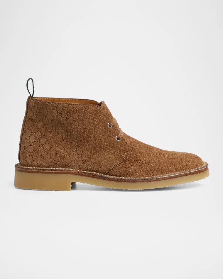 Men's Moreau GG Suede Lace-Up Ankle Boots by GUCCI