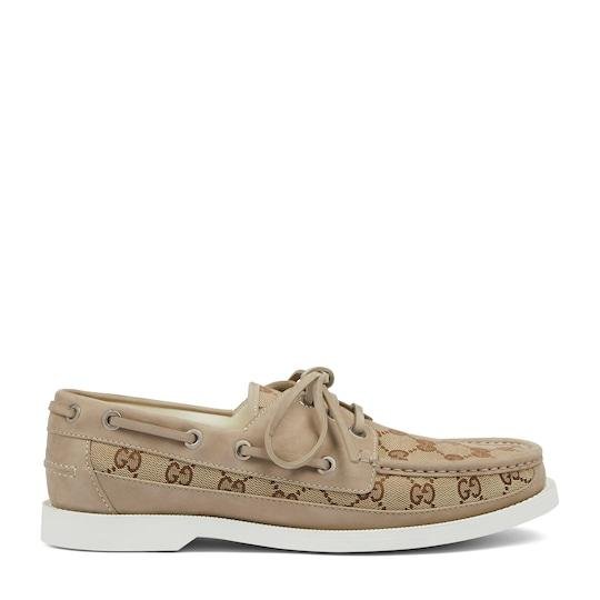 Men's Original GG lace-up loafer  in beige and ebony canvas by GUCCI