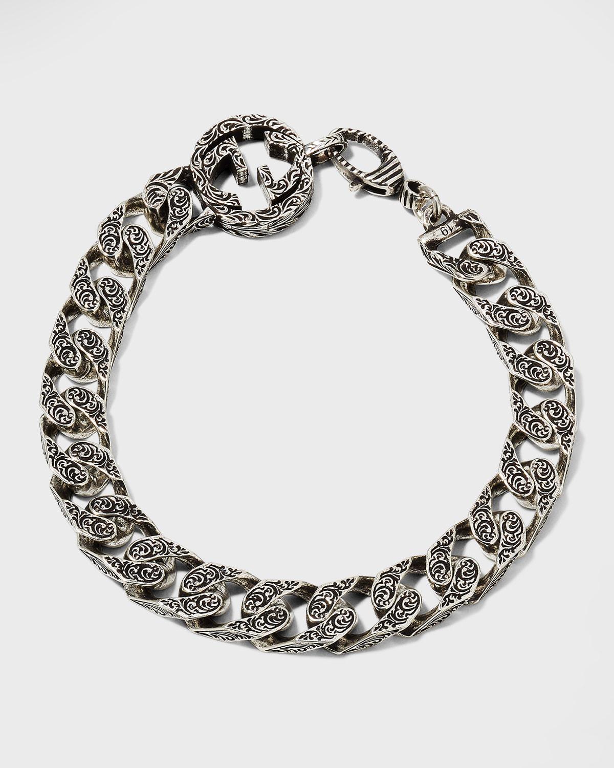 Men's Paisley Interlocking G Silver Bracelet by GUCCI