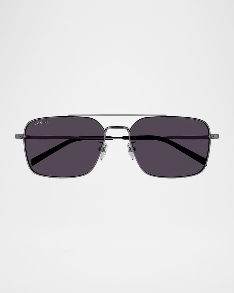Men's Petit GG 58mm Metal Navigator Sunglasses by GUCCI