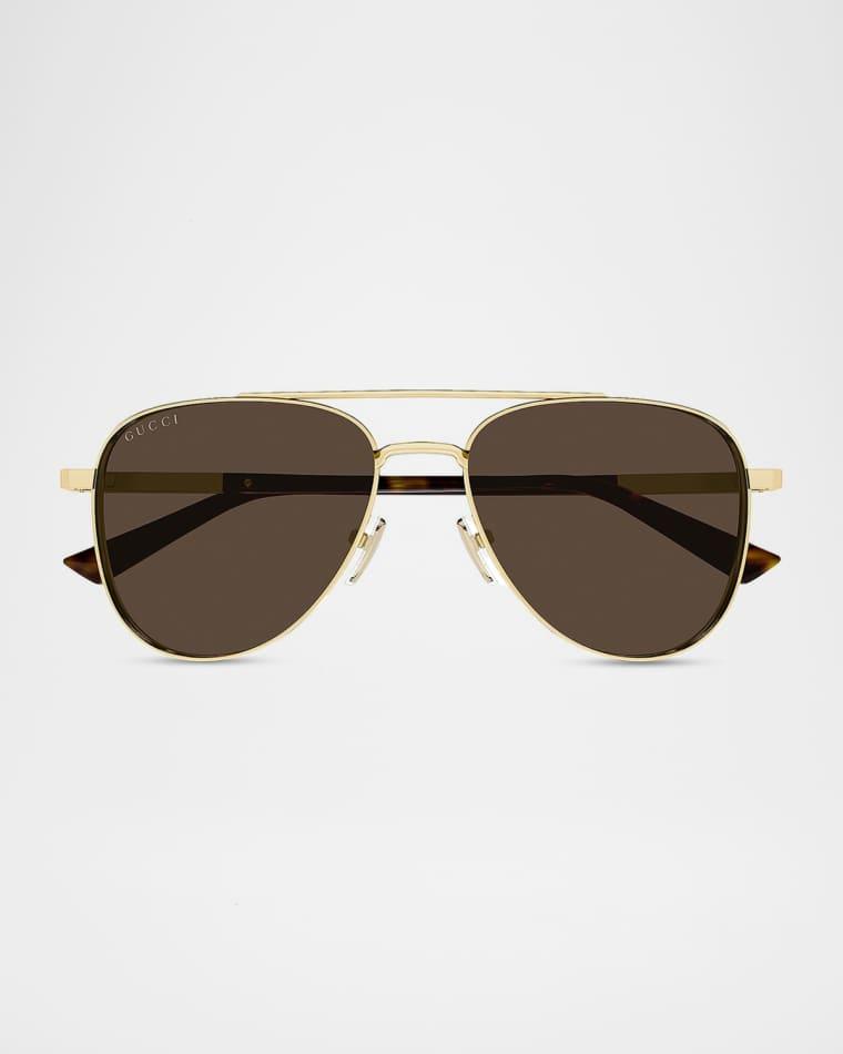Men's Subtle Web 56mm Metal/Acetate Aviator Sunglasses by GUCCI