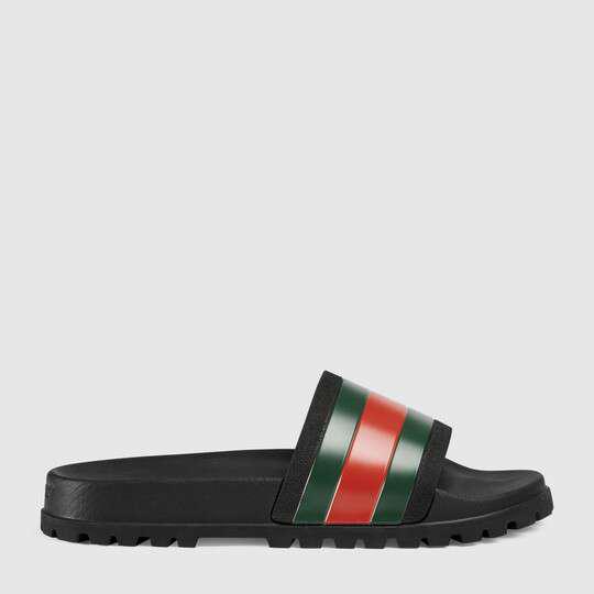 Men's Web Slide Sandal with Green & Red Web by GUCCI