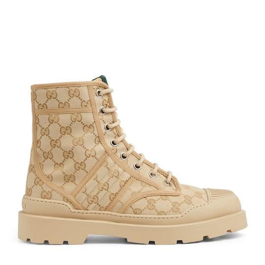 Men's Web boot in beige GG canvas by GUCCI