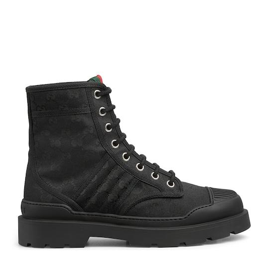 Men's Web boot in black GG canvas by GUCCI