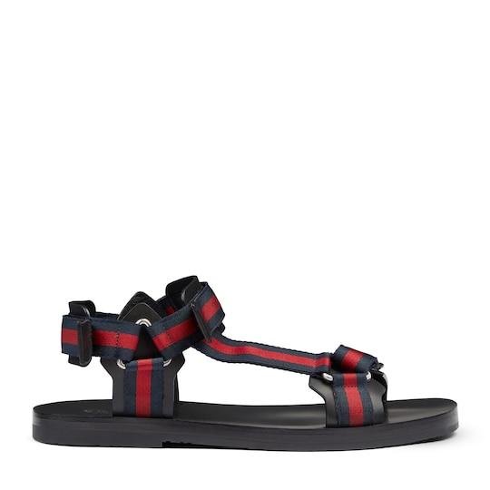 Men's leather sandal with Web strap in black leather by GUCCI