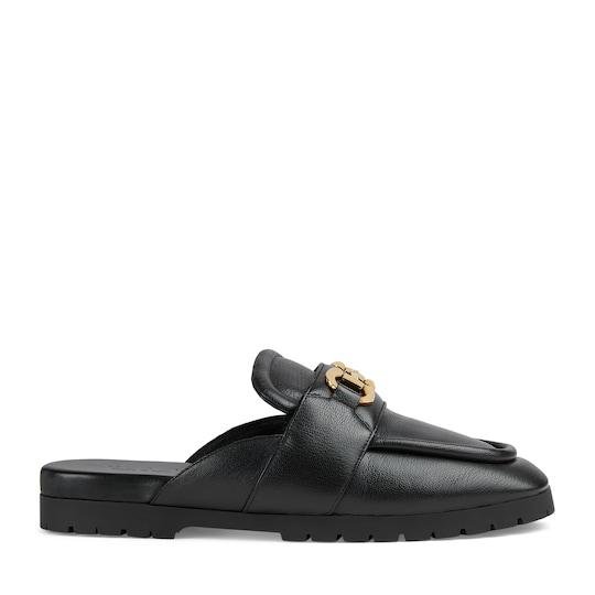 Men's mule with Horsebit in black leather by GUCCI