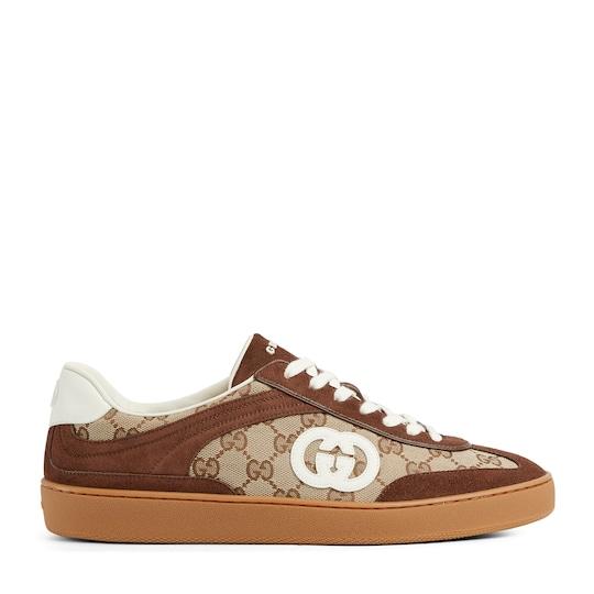 Men's sneaker with Interlocking G in dark brown suede by GUCCI
