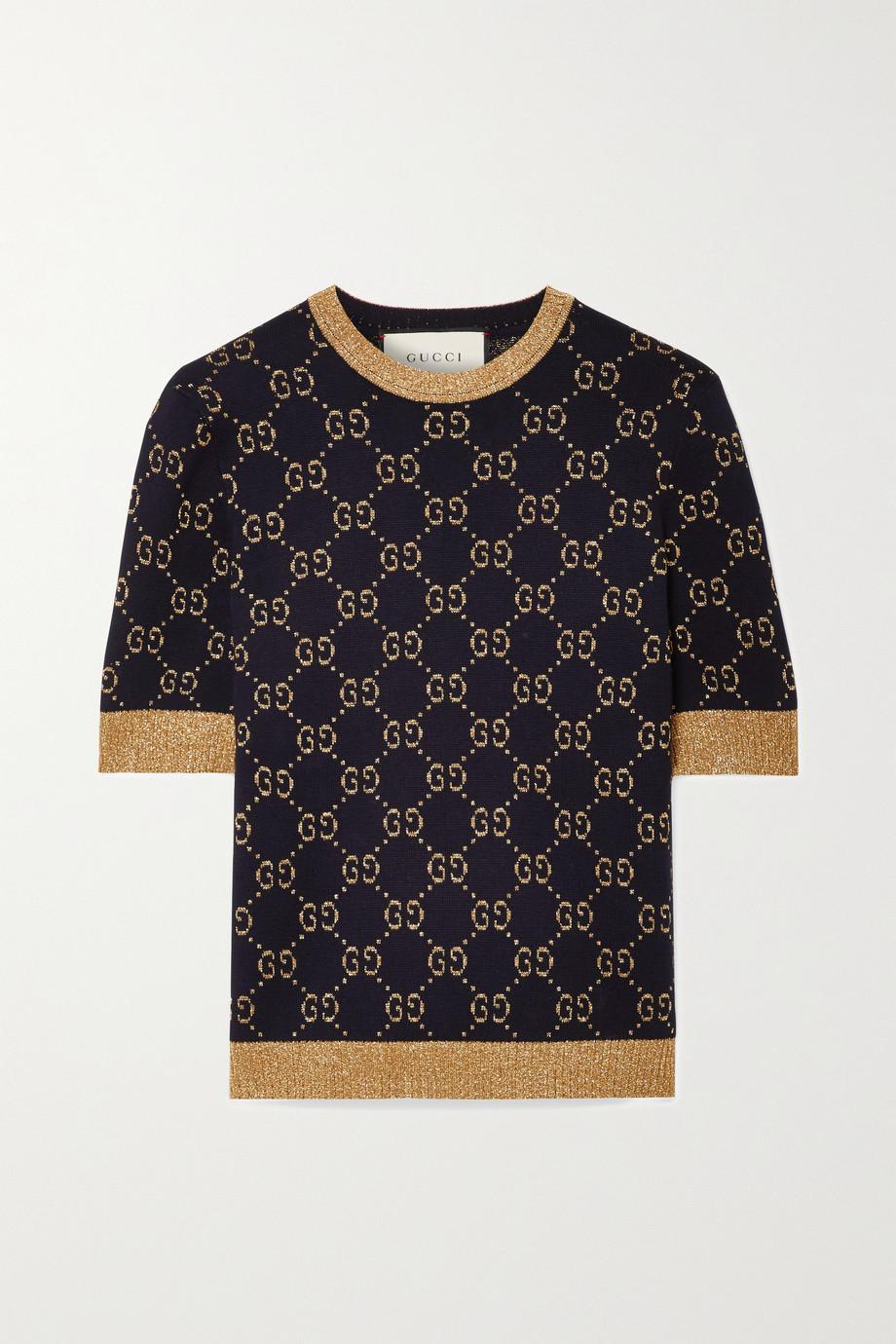 Metallic jacquard-knit cotton-blend sweater by GUCCI