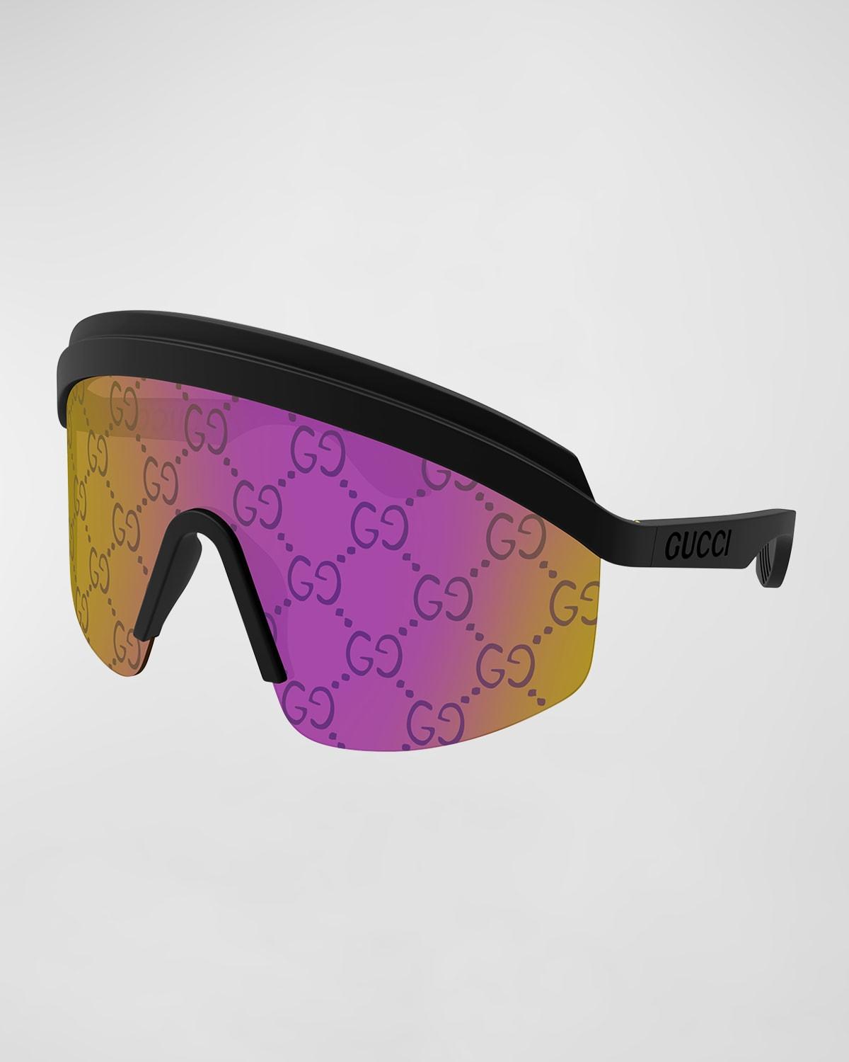 Multi-Color GG Lattice Acetate Shield Sunglasses by GUCCI