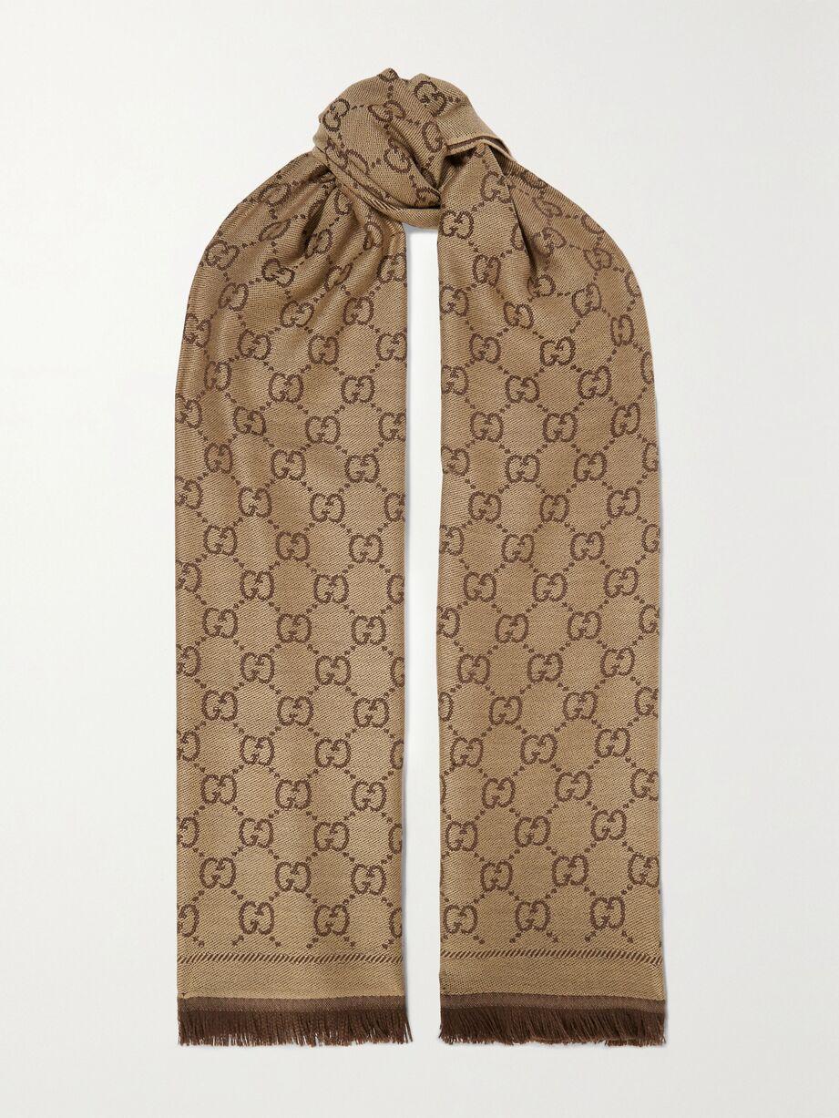 + NET SUSTAIN Sten reversible fringed organic wool-jacquard scarf by GUCCI