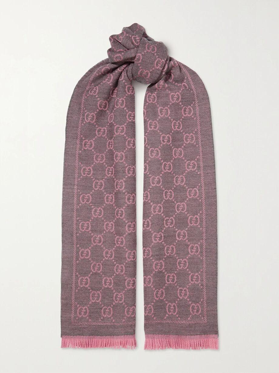 + NET SUSTAIN Sten reversible fringed organic wool-jacquard scarf by GUCCI