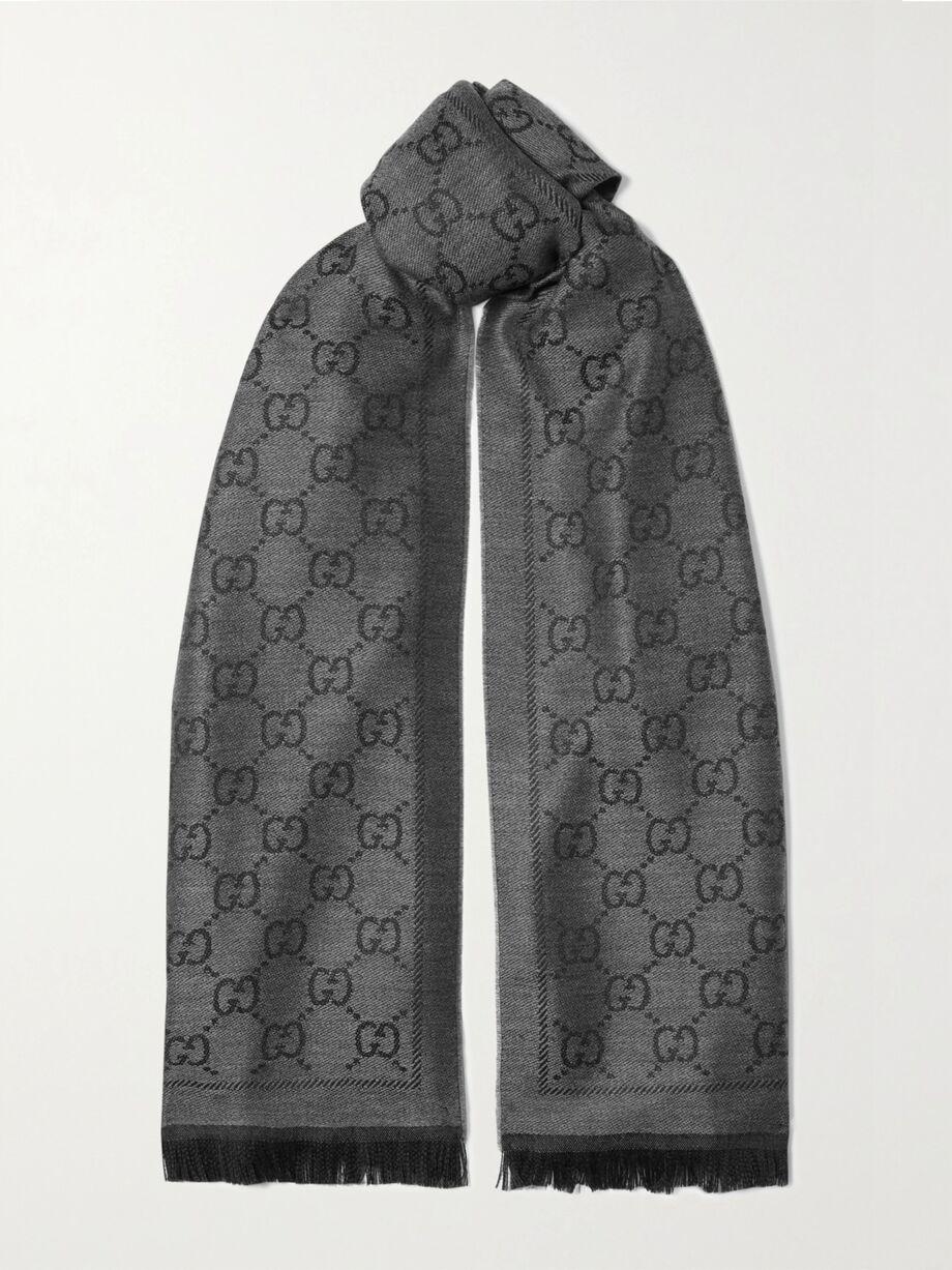 + NET SUSTAIN Sten reversible fringed organic wool-jacquard scarf by GUCCI