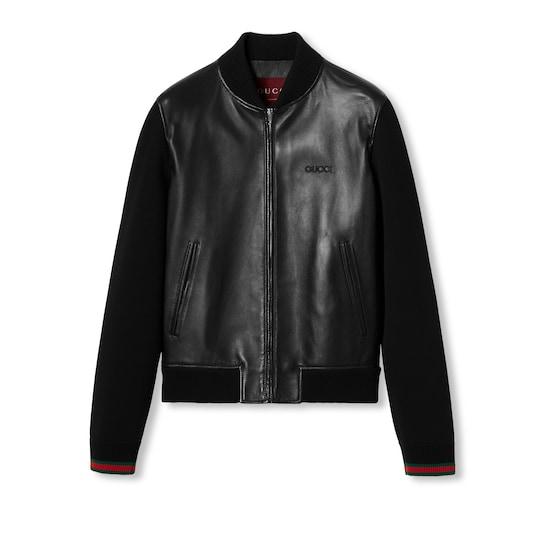 Nappa leather and knit bomber jacket in black by GUCCI
