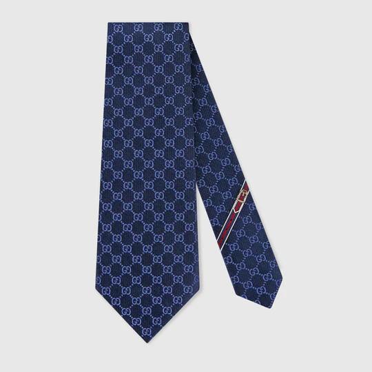 Navy Blue GG Pattern Silk Tie by GUCCI