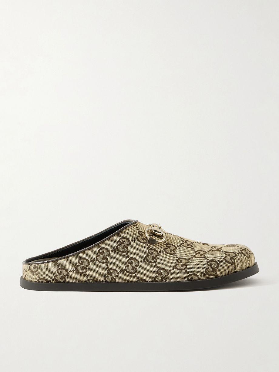 New Sol horsebit-detailed leather-trimmed canvas-jacquard slippers by GUCCI