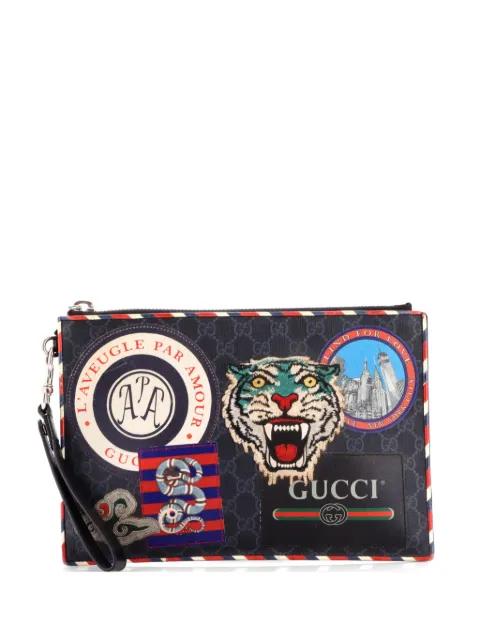 Night Courrier Pouch GG Coated Canvas with Applique clutch bag by GUCCI 