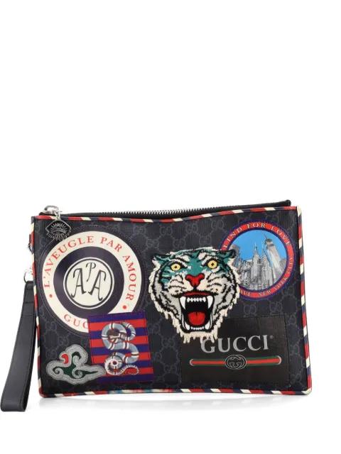 Night Courrier Pouch GG Coated Canvas with Applique clutch bag by GUCCI 