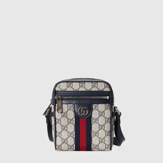 Ophidia GG small shoulder bag in beige and blue GG Supreme by GUCCI