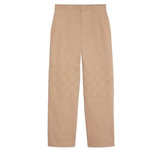 Organic denim pant with GG detail in beige by GUCCI
