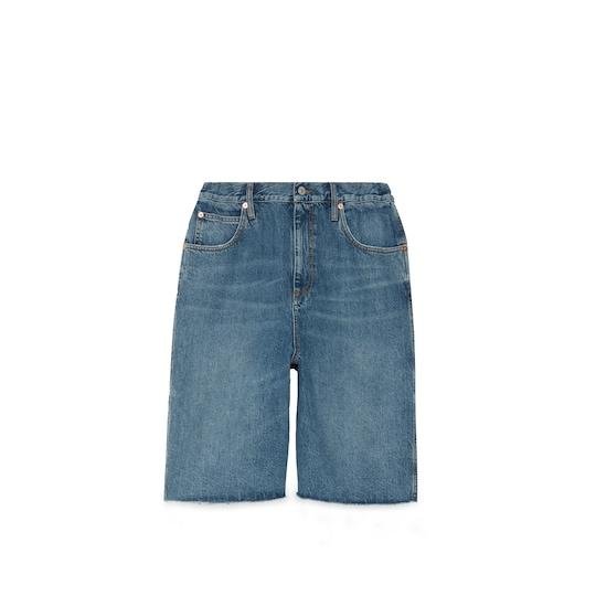 Organic denim shorts with Crystal G in blue by GUCCI