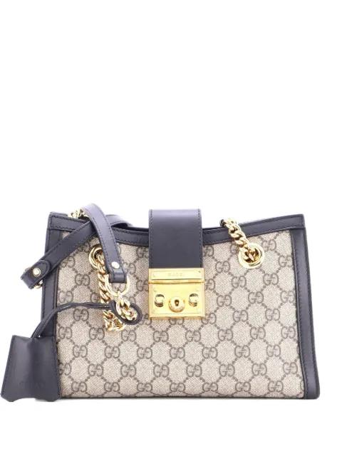 Padlock Chain Tote GG Coated Canvas with Leather Small shoulder bag by GUCCI Padlock Chain Tote GG Coated Canvas with Leather Small shoulder bag by GUCCI