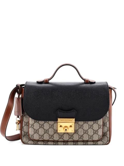 Padlock Front Pocket Flap GG Coated Canvas and Leather Small shoulder bag by GUCCI 