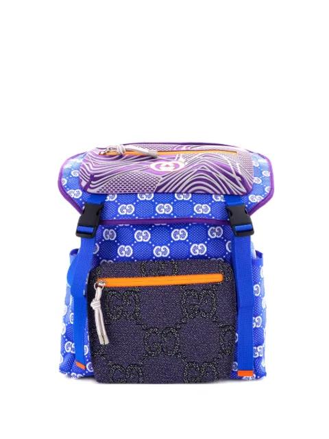 Panelled Double Buckle GG Jacquard Nylon and Rubber Large backpack by GUCCI 