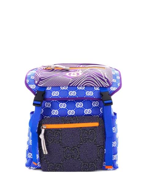 Panelled Double Buckle GG Jacquard Nylon and Rubber Large backpack by GUCCI 