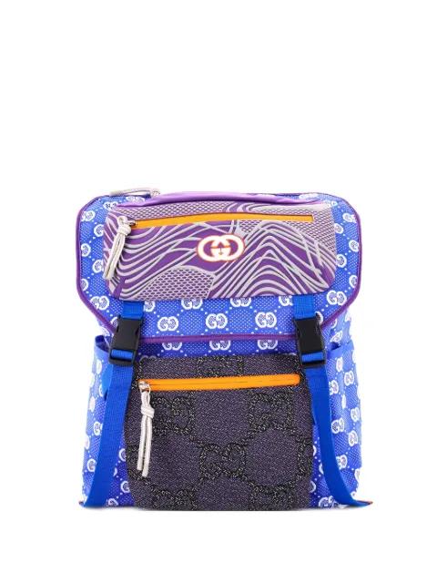 Panelled Double Buckle GG Jacquard Nylon and Rubber Large backpack by GUCCI 