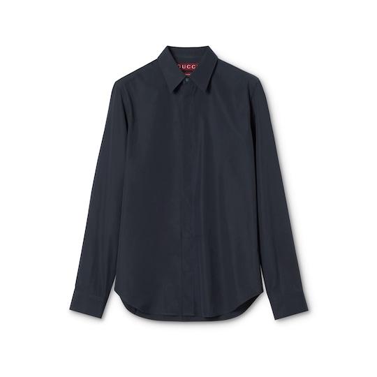 Piece dyed poplin shirt with embroidery by GUCCI