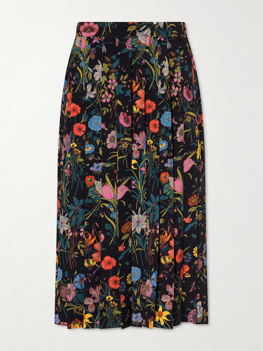 Pleated printed silk skirt by GUCCI