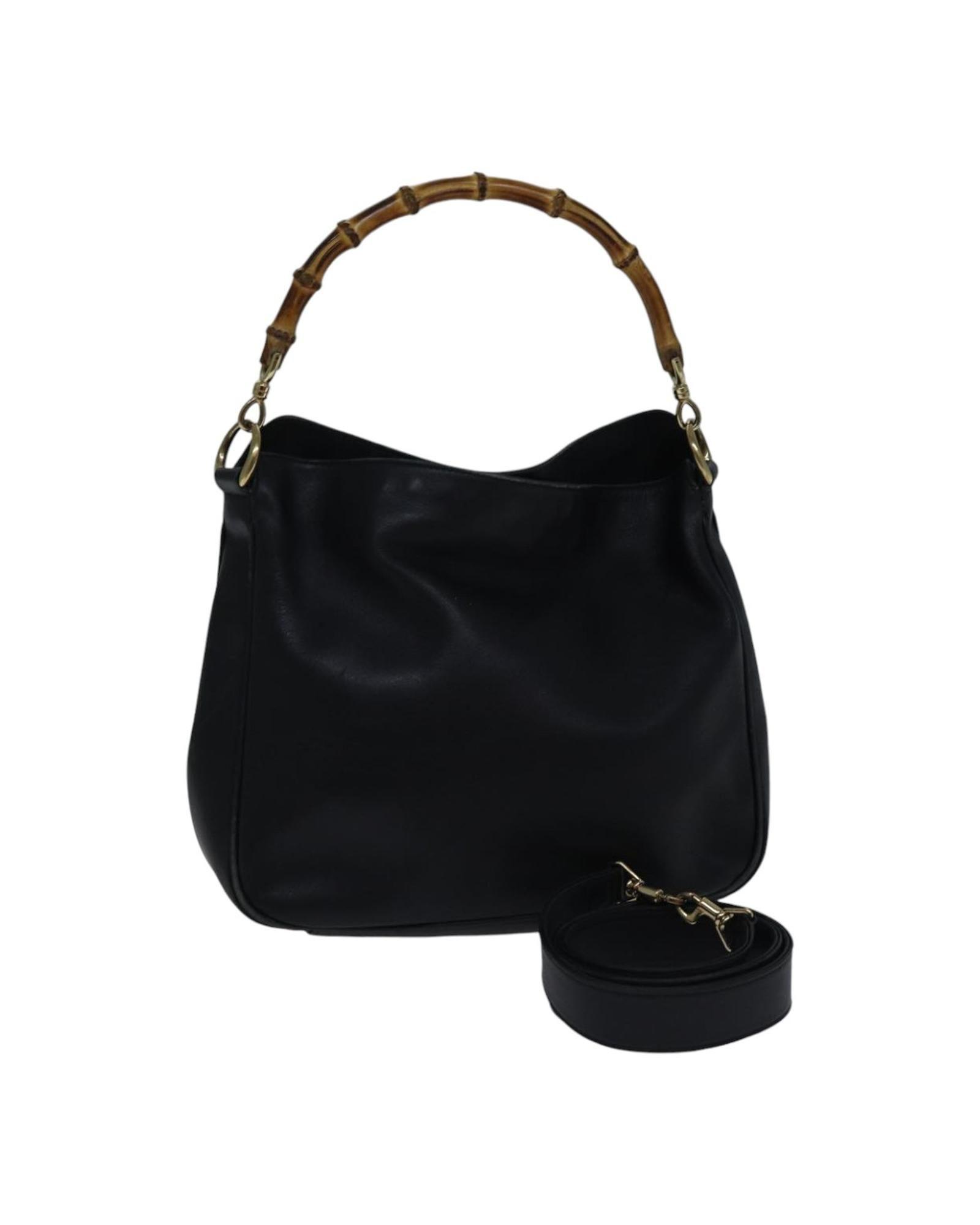 Preloved Bamboo Leather Tote Bag Women - Black Shoulder Bags by GUCCI