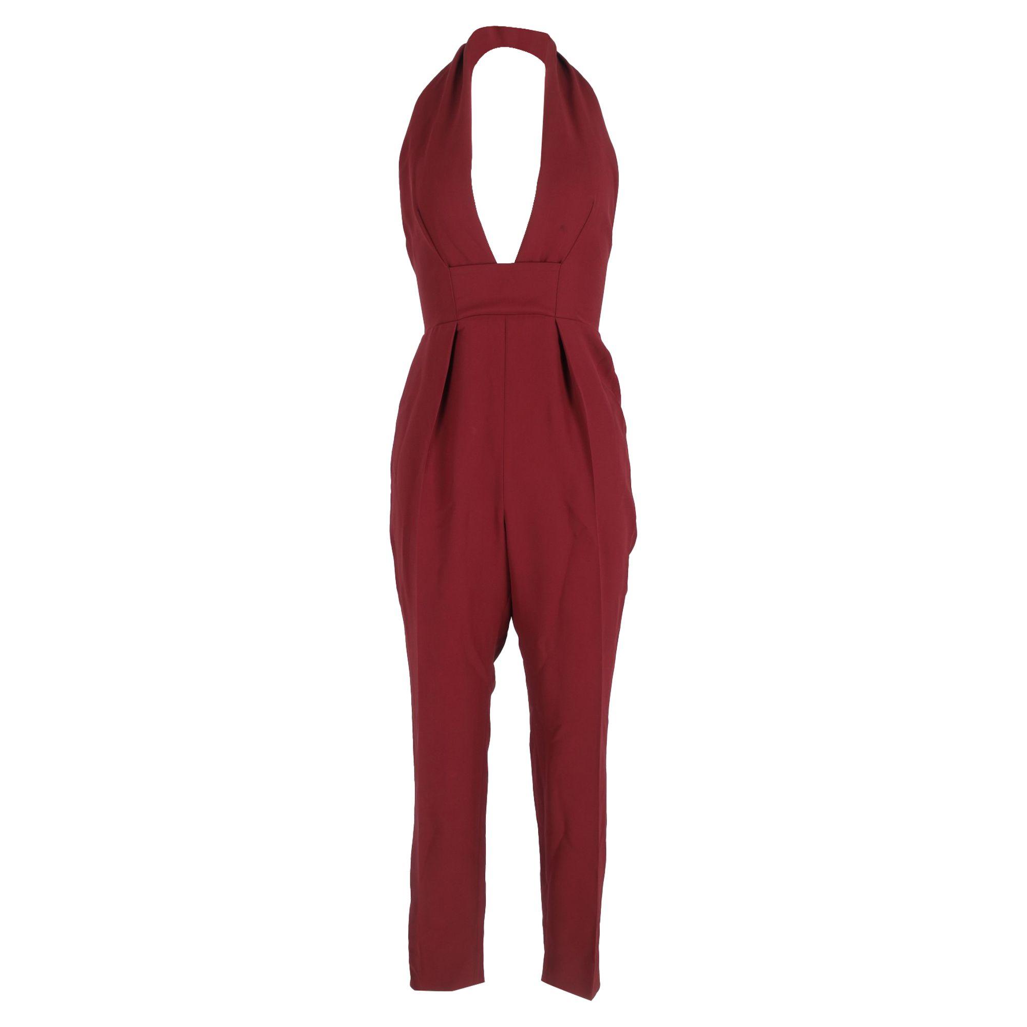 Preloved Plunging Halter Neck Jumpsuit in Burgundy Silk by GUCCI