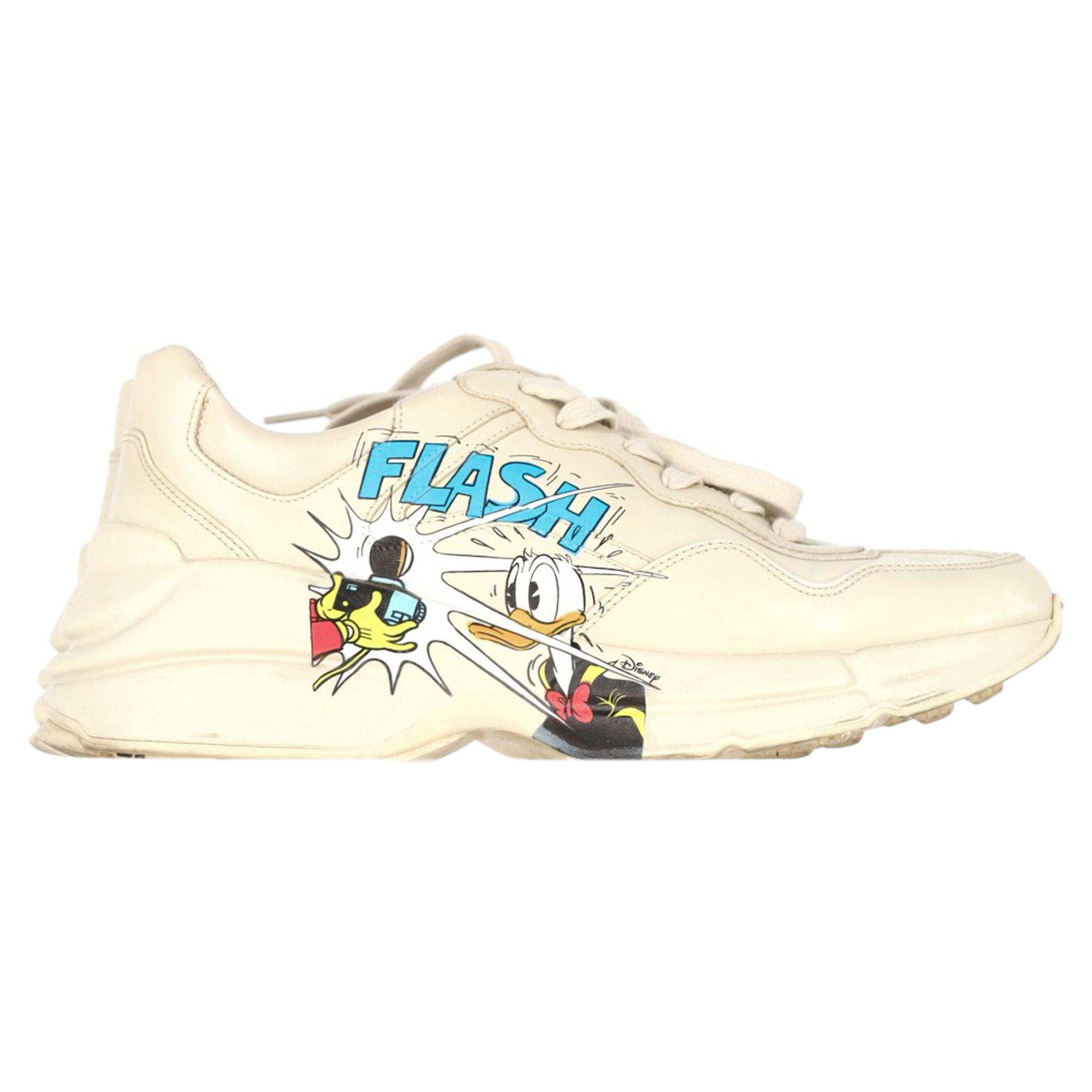 Preloved x Disney Rhyton Flash Low Top Sneakers in White Leather by GUCCI