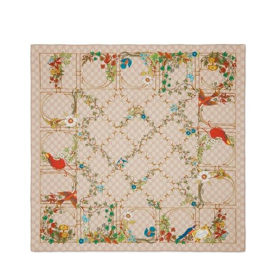 Printed silk carré in ivory and multicolor by GUCCI