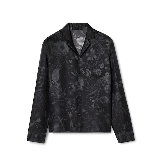 Printed silk twill bowling shirt by GUCCI