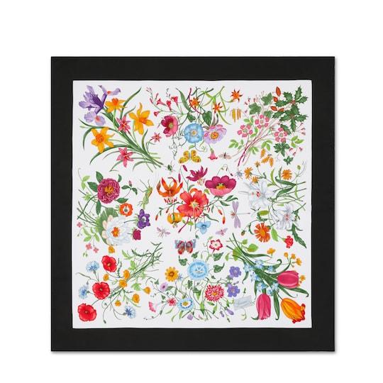 Printed silk twill carré in multicolor and black by GUCCI