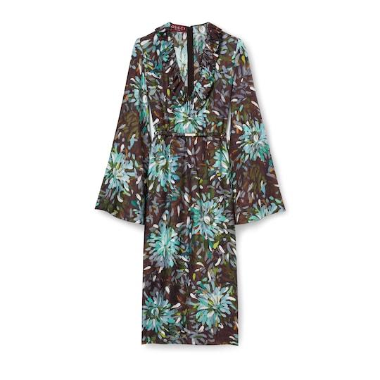 Printed silk twill dress by GUCCI