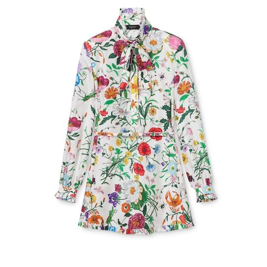 Printed silk twill dress by GUCCI