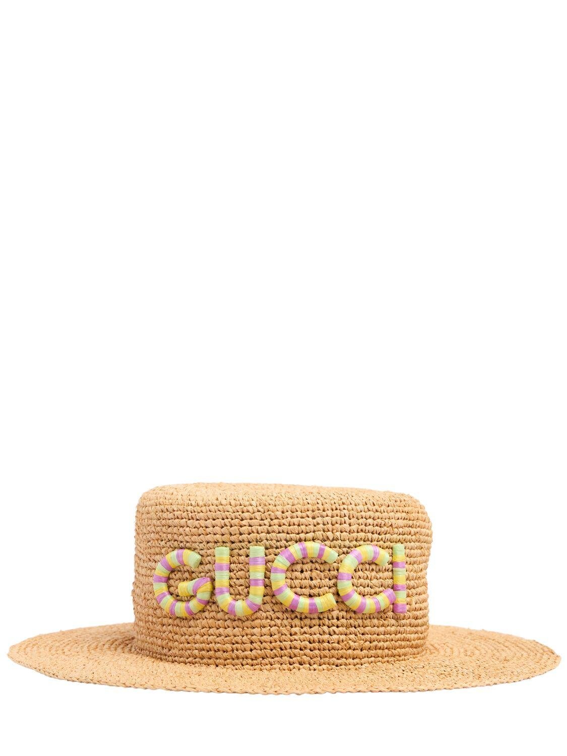 Raffia Hat With Logo by GUCCI