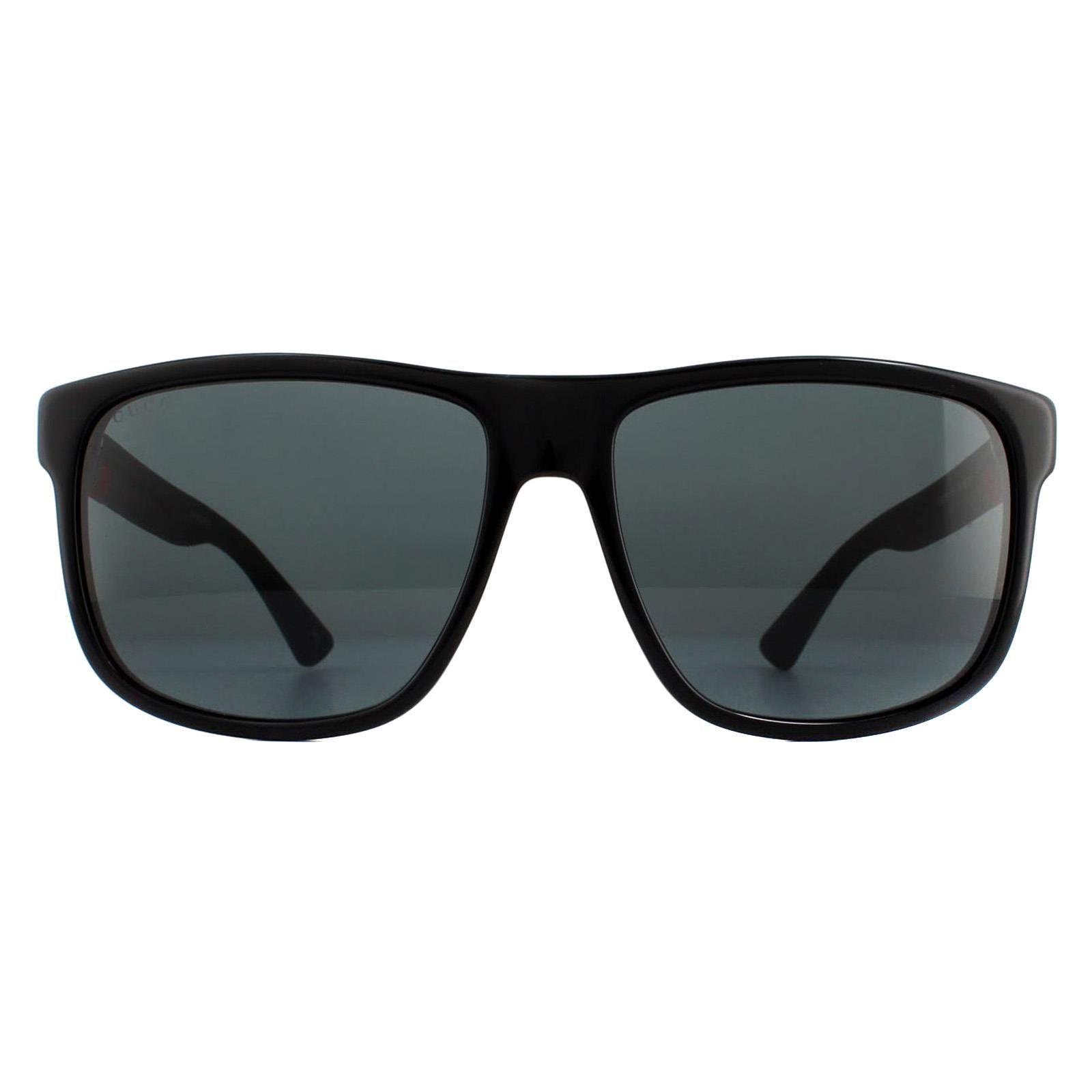 Rectangle Black Rubber Grey Sunglasses by GUCCI