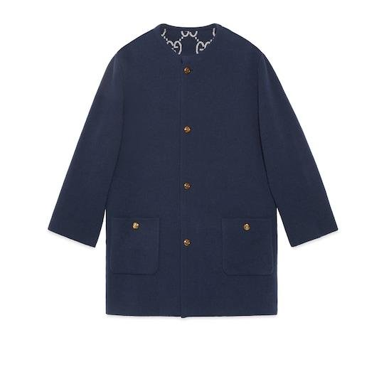 Reversible GG wool jacquard cardigan in dark blue by GUCCI
