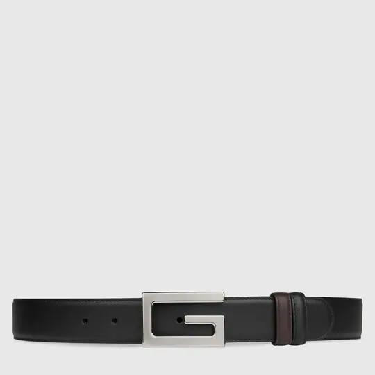 Reversible belt with Square G buckle in black/brown leather by GUCCI
