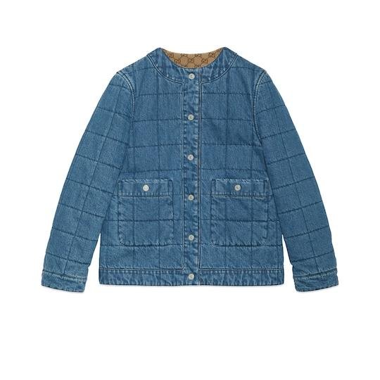 Reversible denim jacket in blue and camel by GUCCI