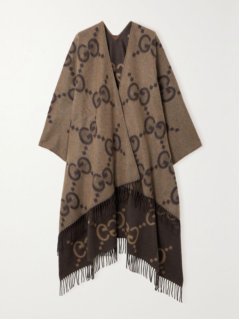 Reversible fringed jacquard-knit cashmere wrap by GUCCI