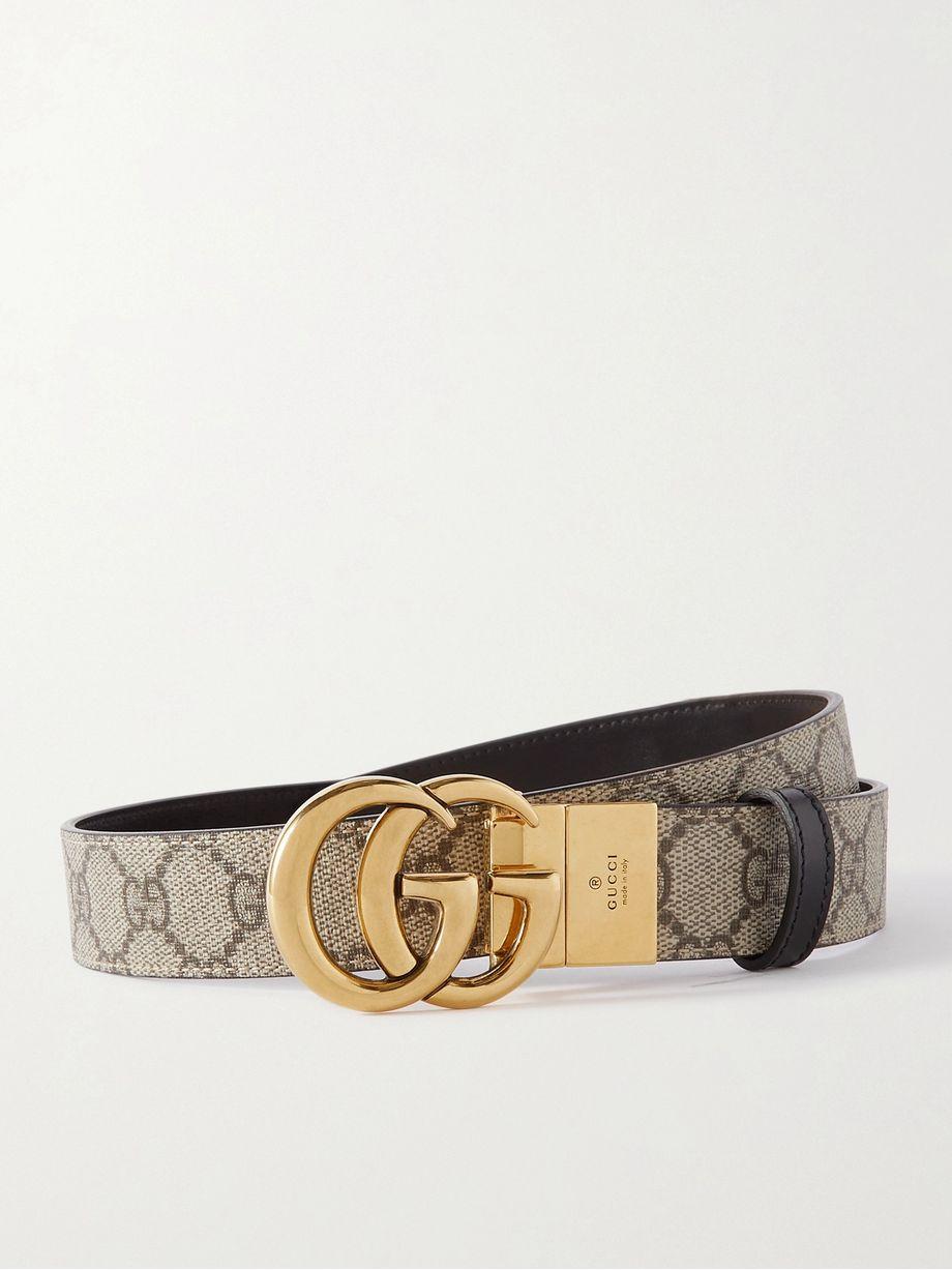 Reversible leather and printed coated-canvas belt by GUCCI